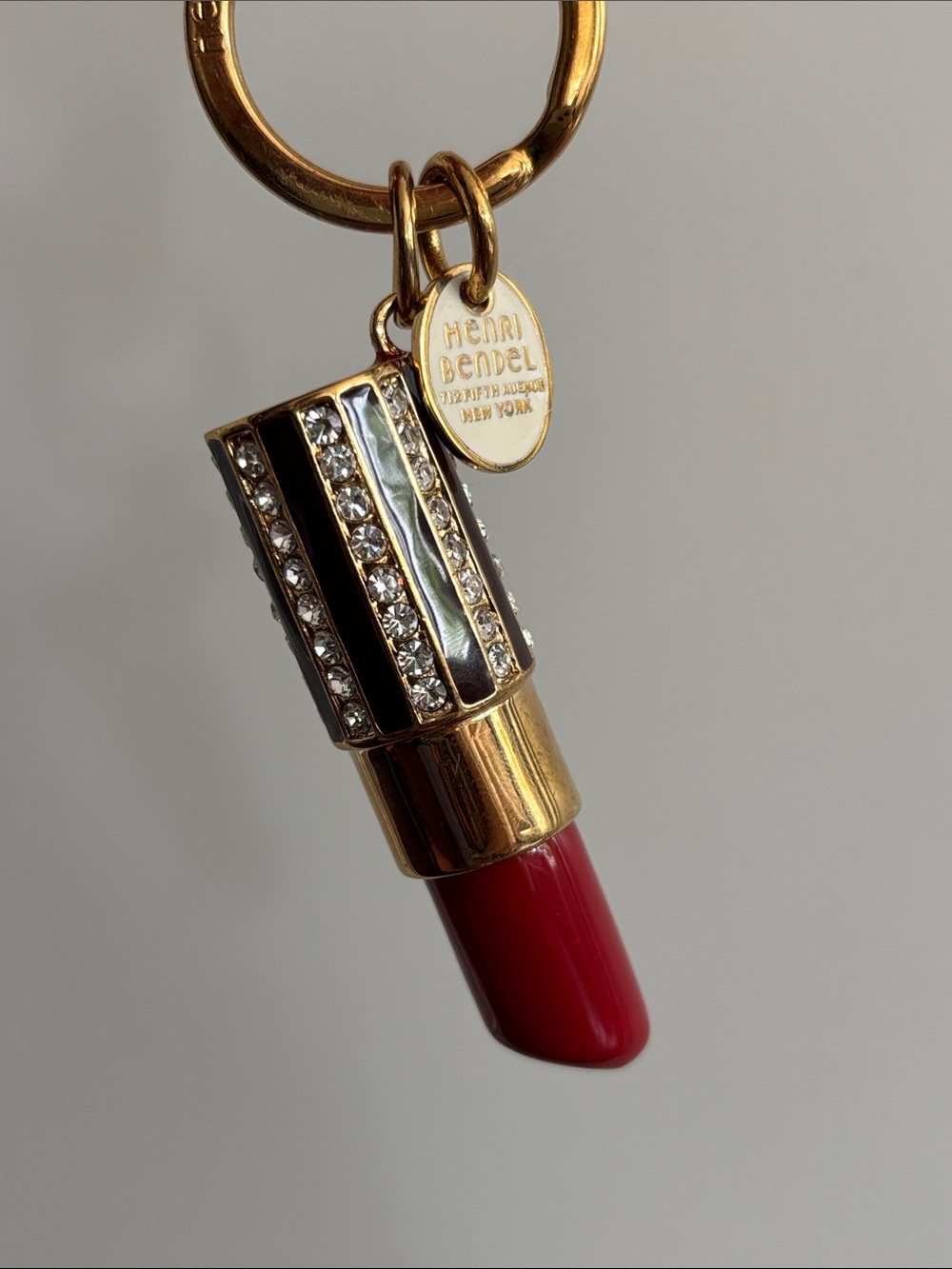 henri bendel Gold Lipstick Keychain with Red Accent